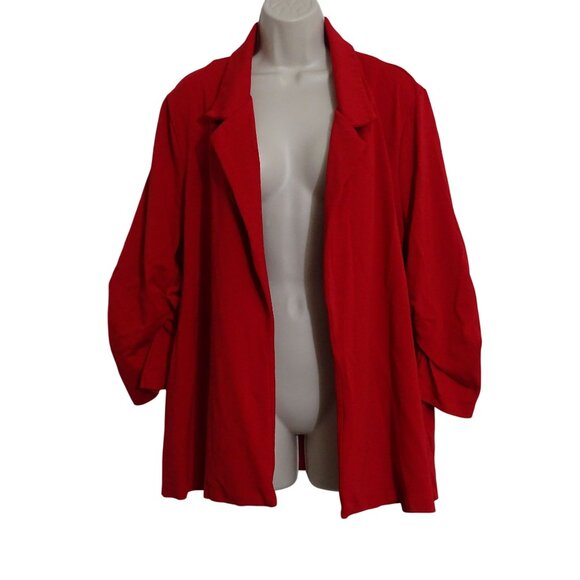 Dear Scarlett Women Red Open Front Blazer Jacket Size 3X Pockets 3/4 Sleeve - Picture 1 of 11